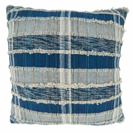 SARO 22 in. Striped Woven Cotton Square Throw Pillow with Down Filling, Black 858.BL22SD
